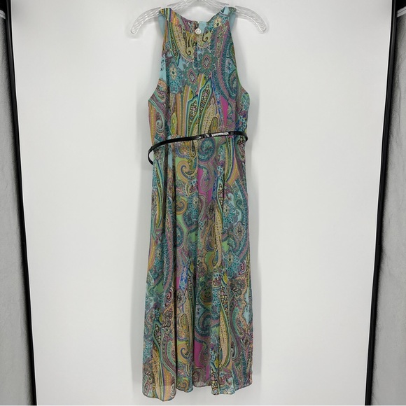 Tommy Hilfiger Blue Paisley Halter Long Dress Belted Size 10 Full Zip Back Lined - Picture 4 of 7